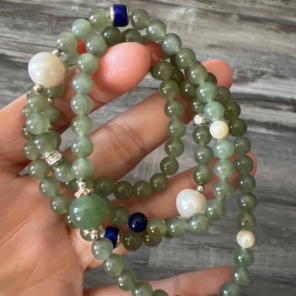 Pale green jade bracelets (short and long) OOAK - Picture 8 of 8
